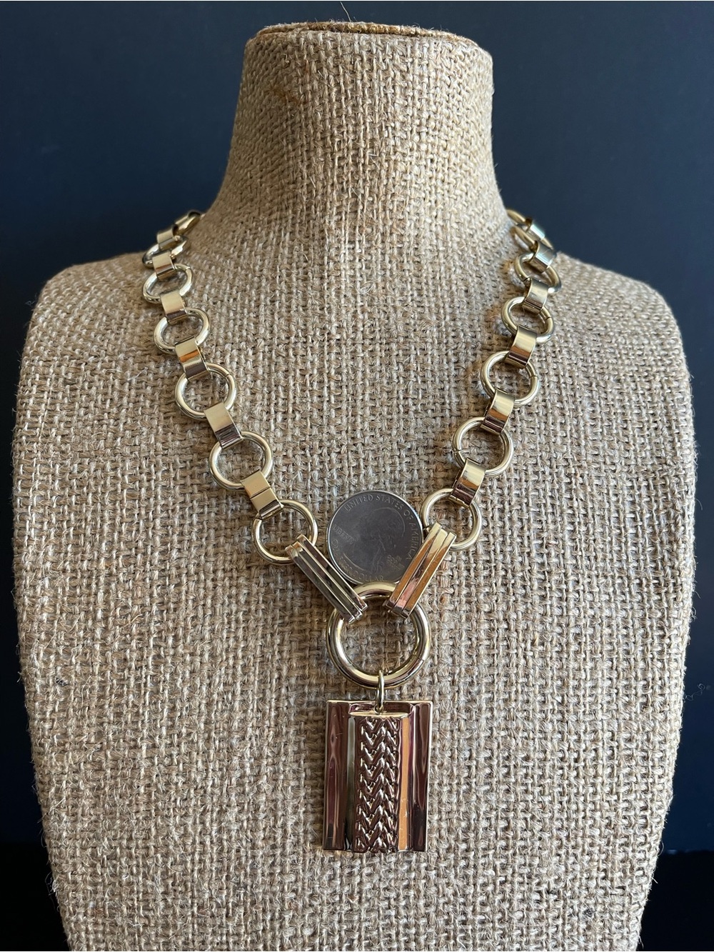 Dannijo Gold-Tone Statement Chain Necklace with Textured Pendant - Picture 5 of 7
